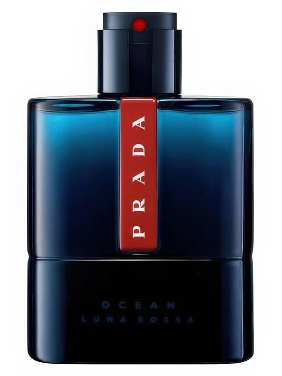 Prada Luna Rossa Ocean perfume bottle – blurred decorative background