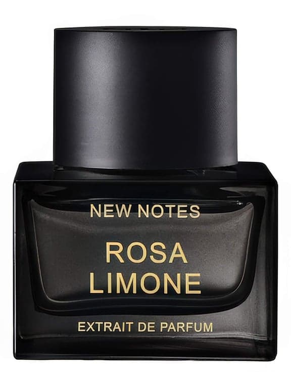 New Notes Rosa Limone perfume bottle – blurred decorative background
