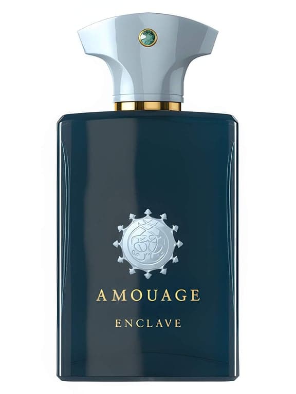 Amouage Enclave perfume bottle – blurred decorative background