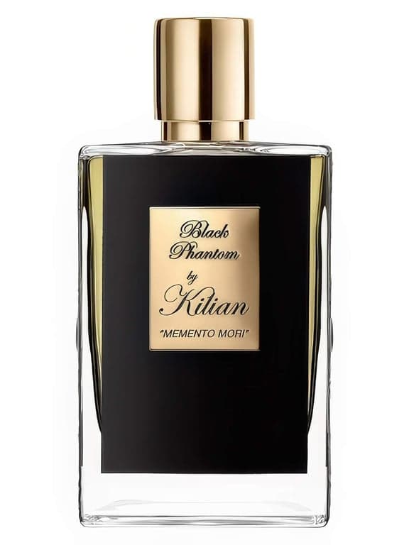 By Kilian Black Phantom perfume bottle – blurred decorative background