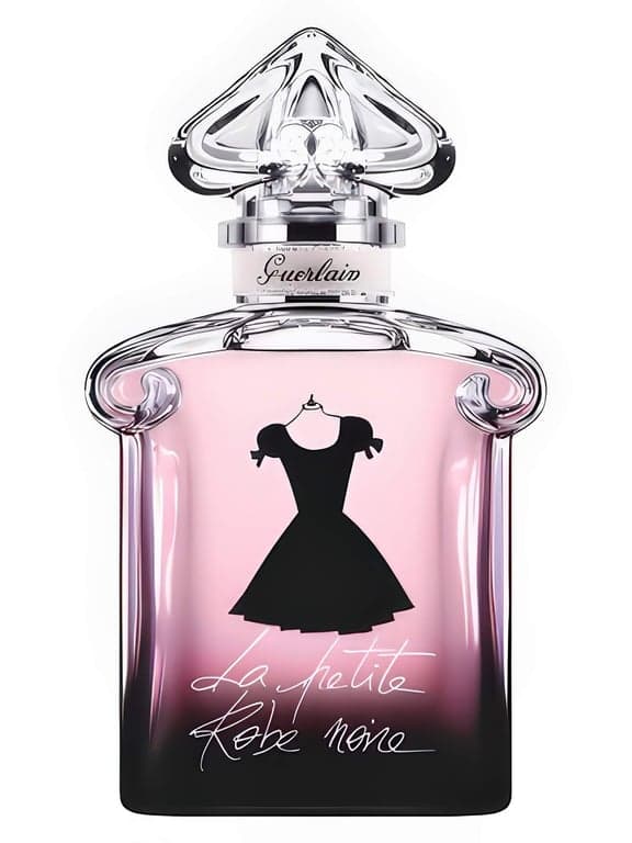 Guerlain La Petite Robe Noire perfume bottle – blurred decorative background