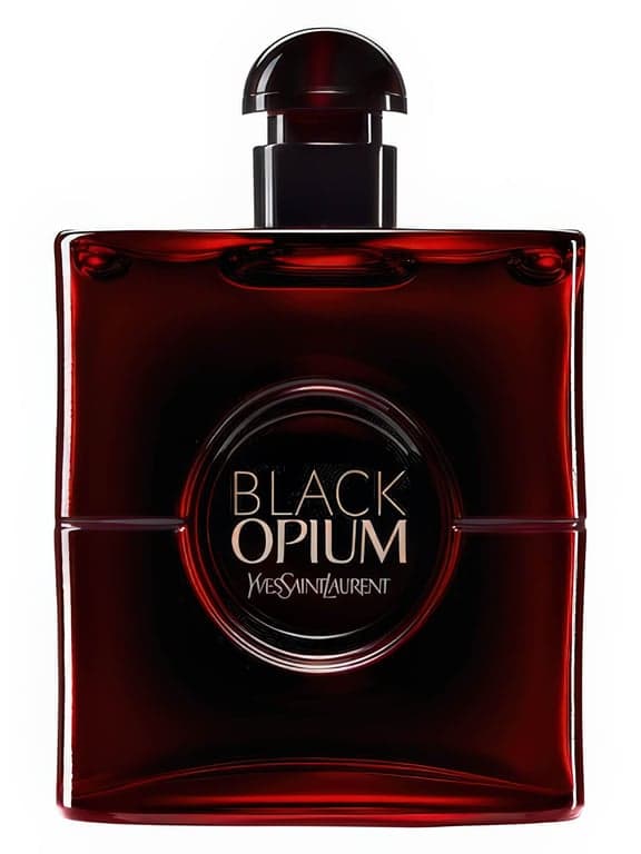 Yves Saint Laurent Black Opium Over Red perfume bottle – blurred decorative background