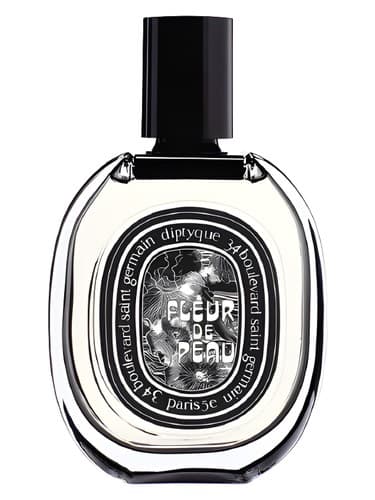 Diptyque Fleur de Peau perfume bottle – blurred decorative background