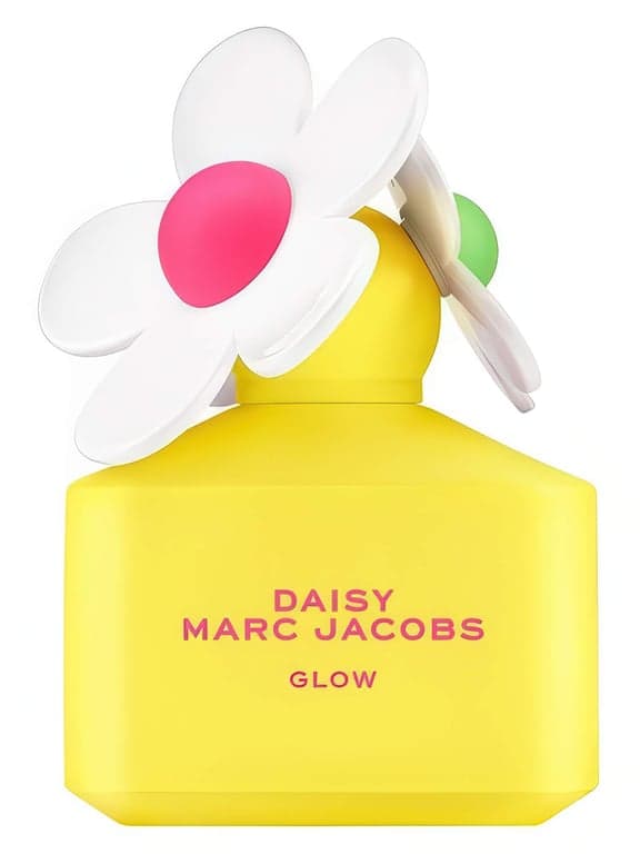 Marc Jacobs Daisy Glow perfume bottle – blurred decorative background