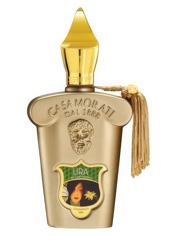 Xerjoff Lira perfume bottle – blurred decorative background