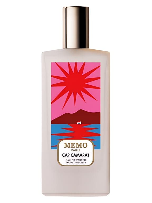 Memo Paris Cap Camarat perfume bottle – blurred decorative background