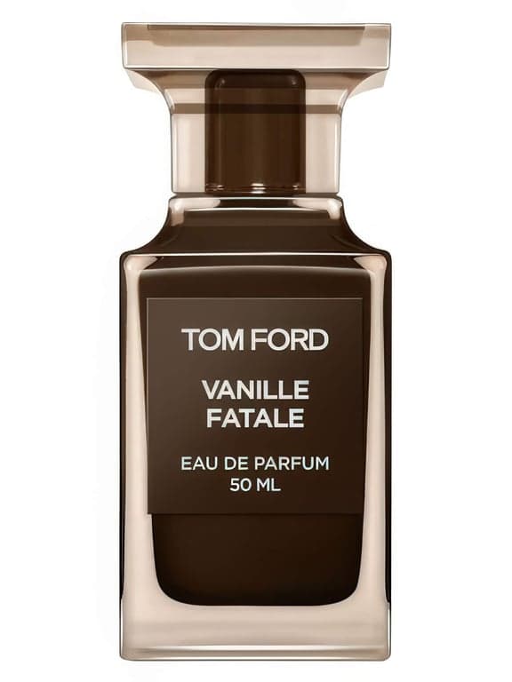 Tom Ford Vanille Fatale (2024) perfume bottle – blurred decorative background