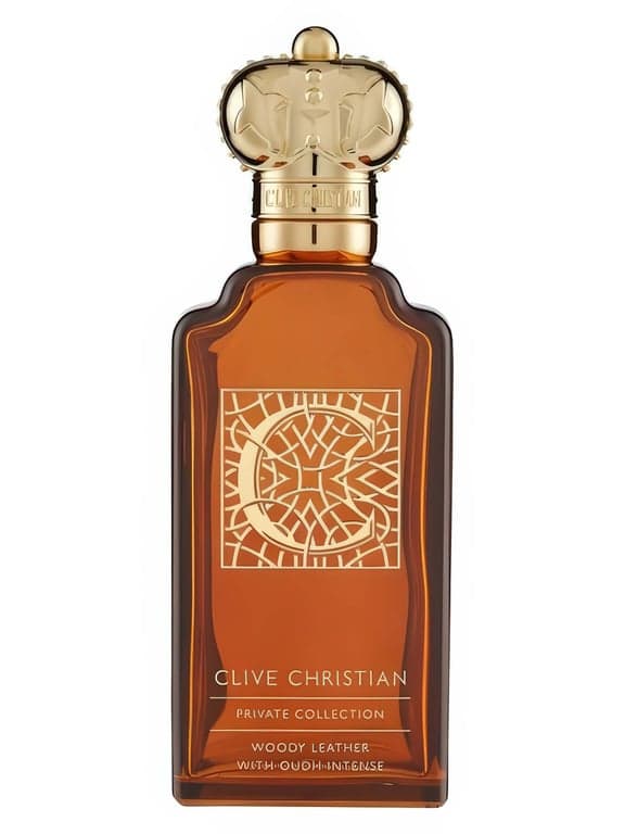 Clive Christian C Woody Leather perfume bottle – blurred decorative background