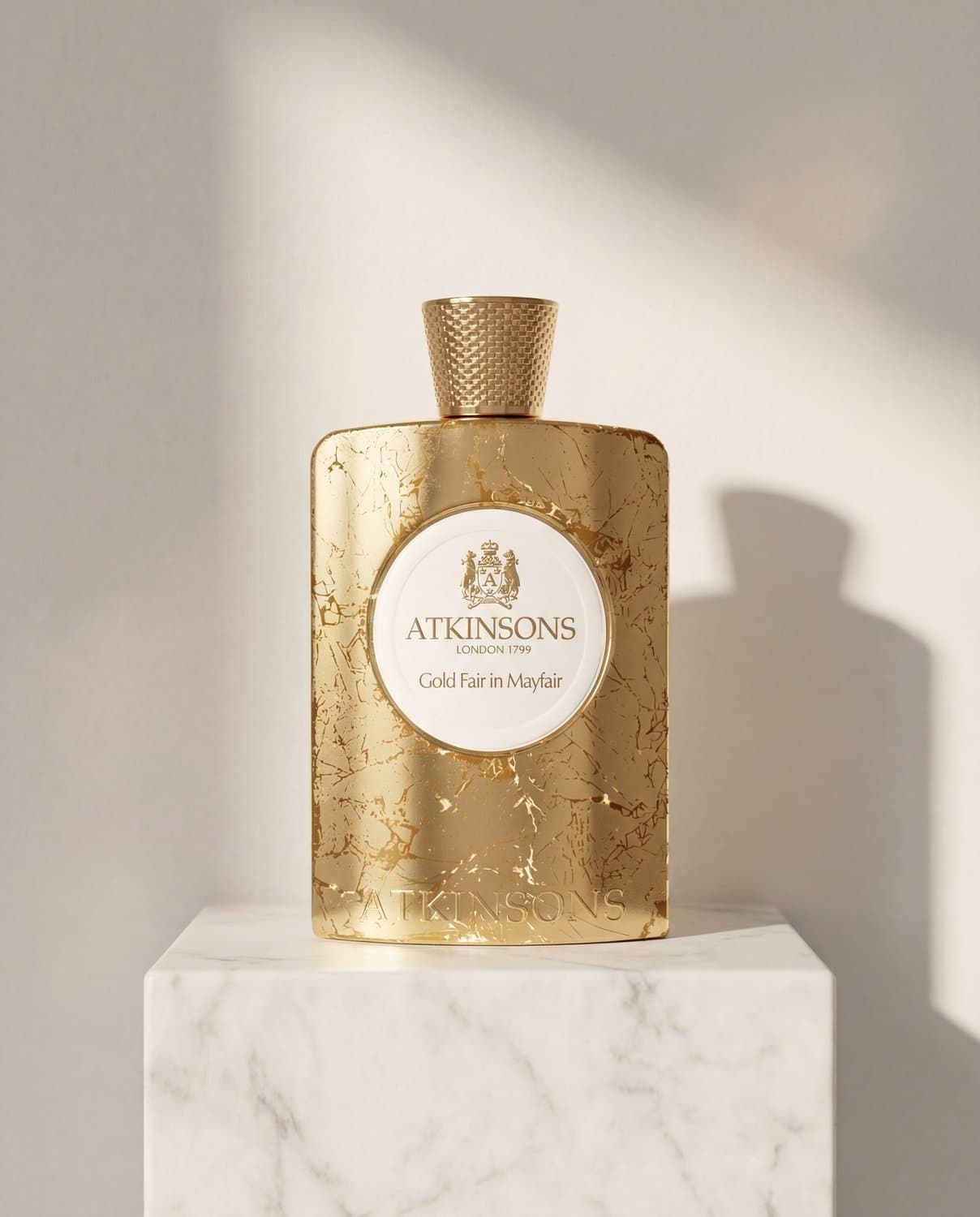 Gold Fair In Mayfair by Atkinsons - Marble Product Shot January 2026 Fragrance