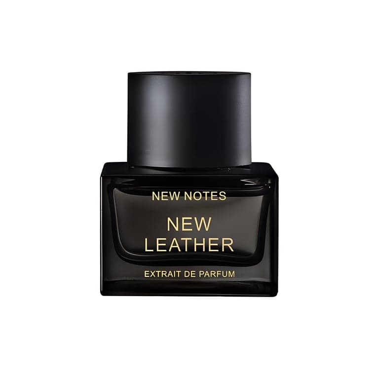 New Notes New Leather perfume bottle – blurred decorative background
