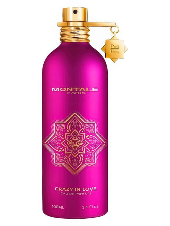 Montale Crazy In Love perfume bottle – blurred decorative background