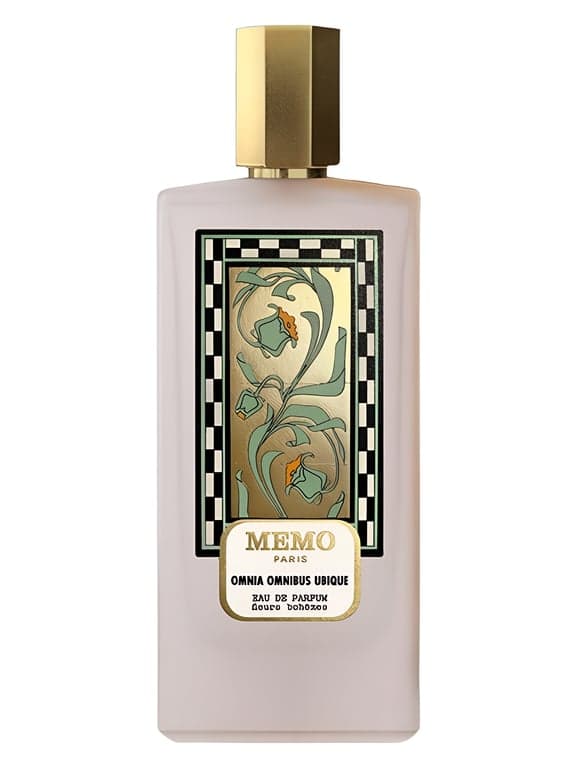 Memo Paris Omnia Omnibus Ubique perfume bottle – blurred decorative background