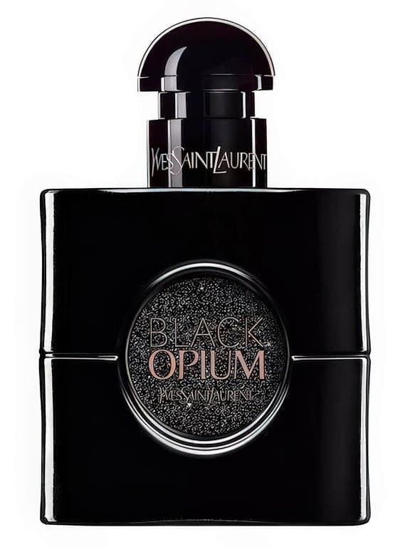 Yves Saint Laurent Black Opium Le Parfum perfume bottle – blurred decorative background