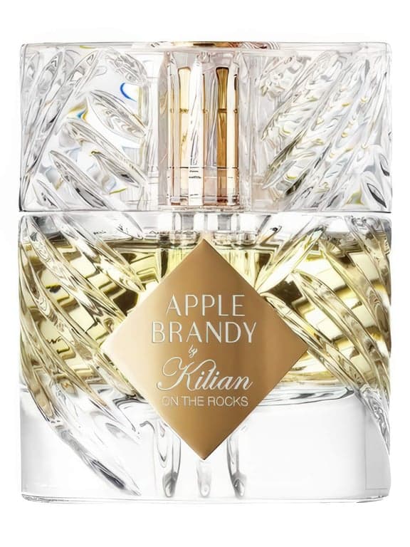 By Kilian Apple Brandy on the Rocks perfume bottle – blurred decorative background