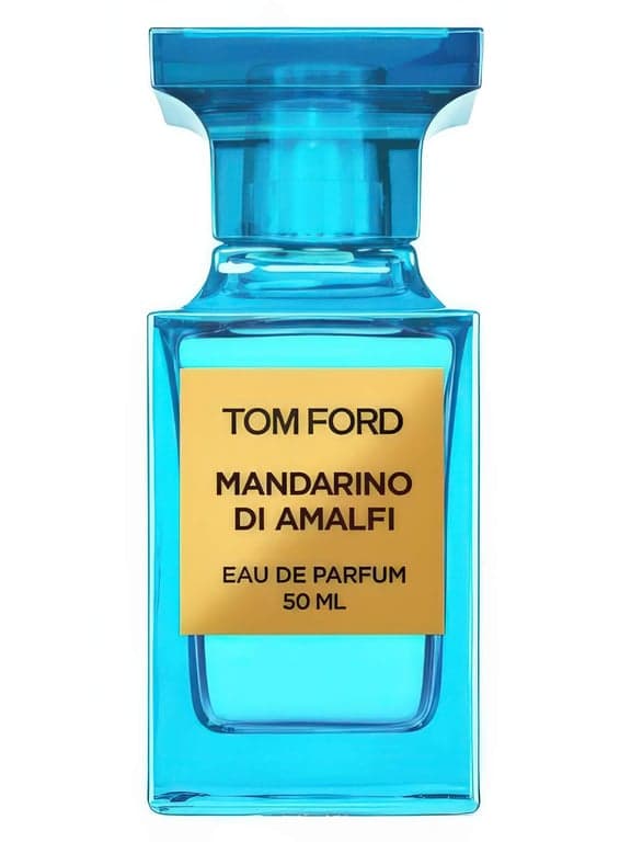 Tom Ford Mandarino di Amalfi perfume bottle – blurred decorative background