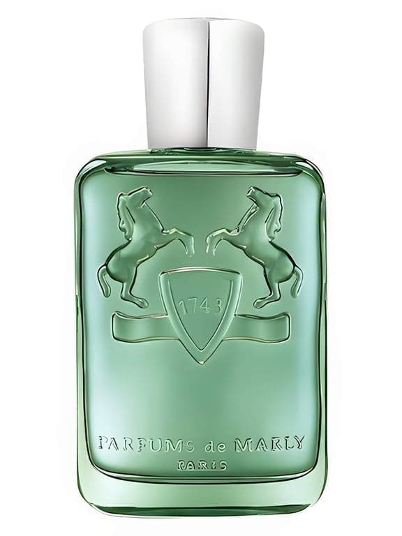 Parfums de Marly Greenley perfume bottle – blurred decorative background