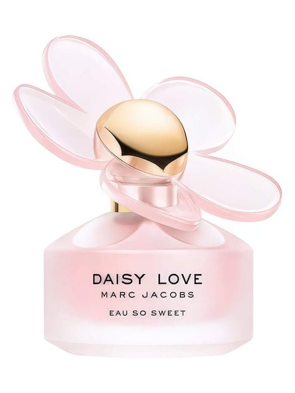 Marc Jacobs Daisy Love Eau So Sweet perfume bottle – blurred decorative background
