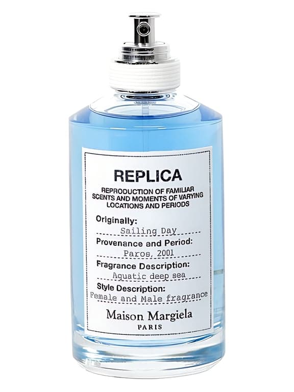 Maison Margiela Sailing Day perfume bottle – blurred decorative background