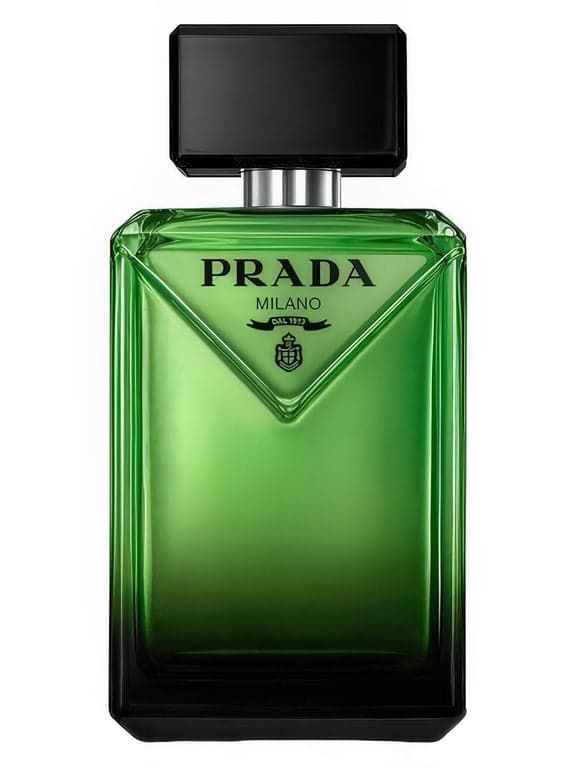 Prada Paradigme perfume bottle – blurred decorative background