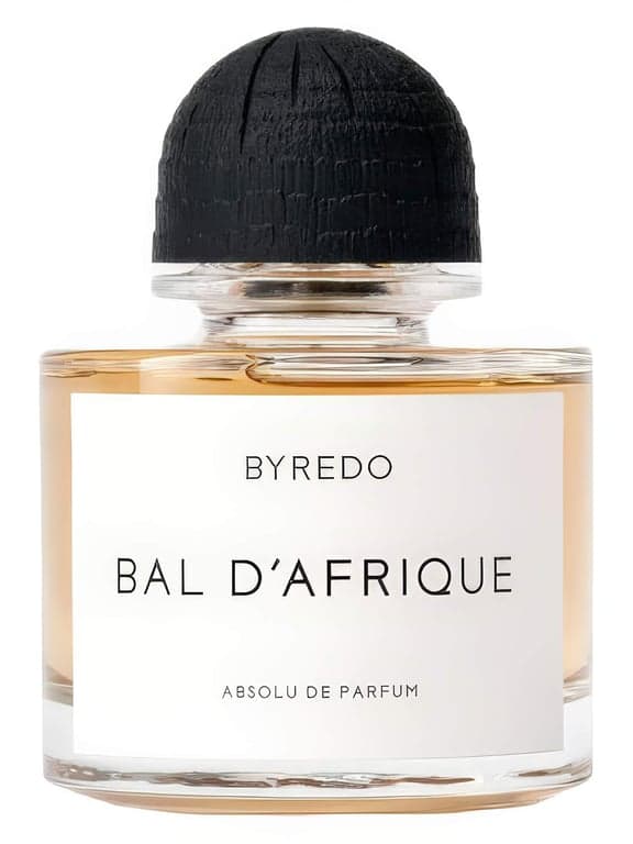 Byredo Bal d'Afrique Absolu perfume bottle – blurred decorative background