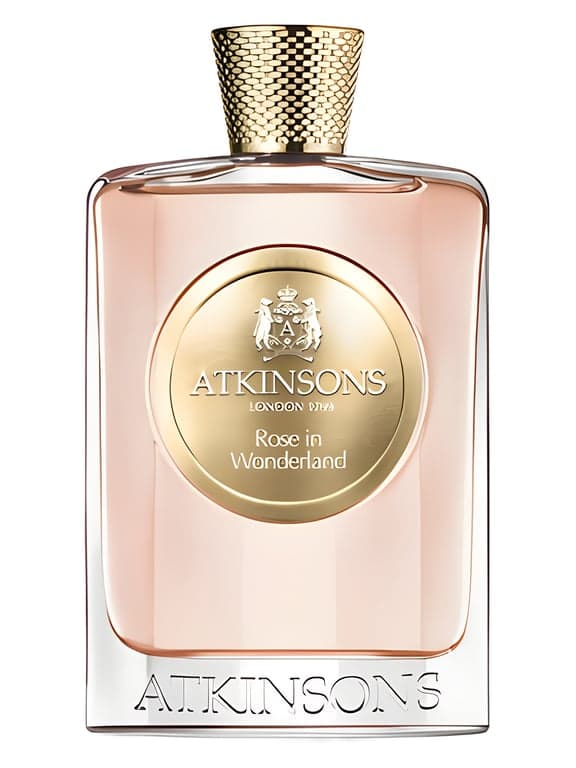 Atkinsons Rose in Wonderland perfume bottle – blurred decorative background