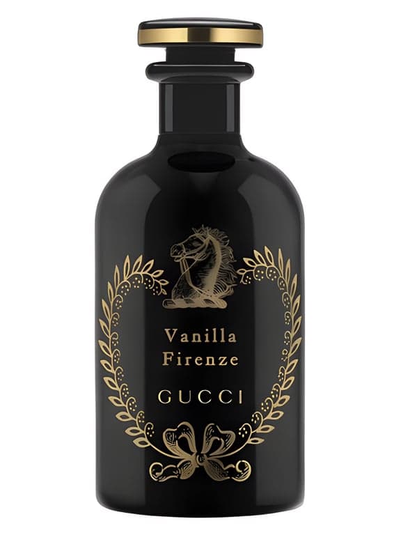 Gucci Vanilla Firenze perfume bottle – blurred decorative background