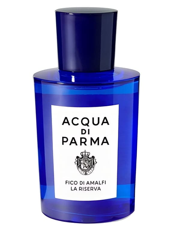 Acqua di Parma Fico di Amalfi La Spugnatura perfume bottle – blurred decorative background