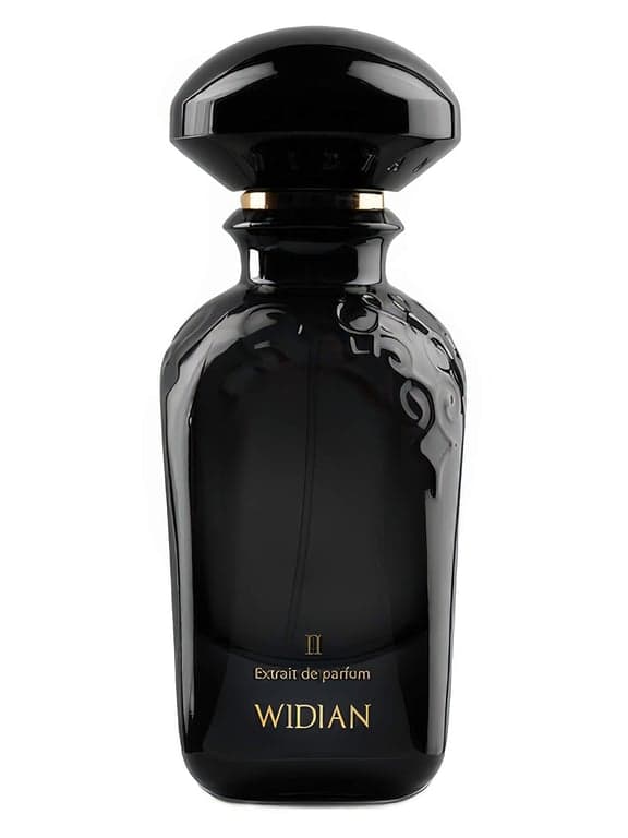 WIDIAN Black II perfume bottle – blurred decorative background