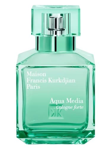 Maison Francis Kurkdjian Aqua Media Cologne Forte perfume bottle – blurred decorative background