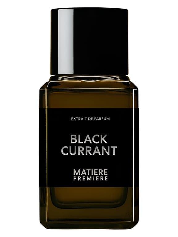 Matiere Premiere Black Currant Extrait perfume bottle – blurred decorative background