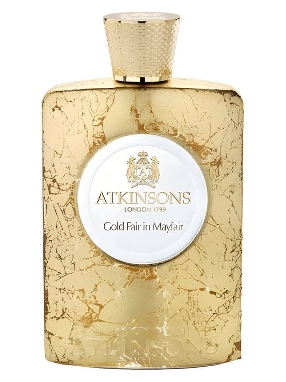 Atkinsons Gold Fair In Mayfair perfume bottle – blurred decorative background
