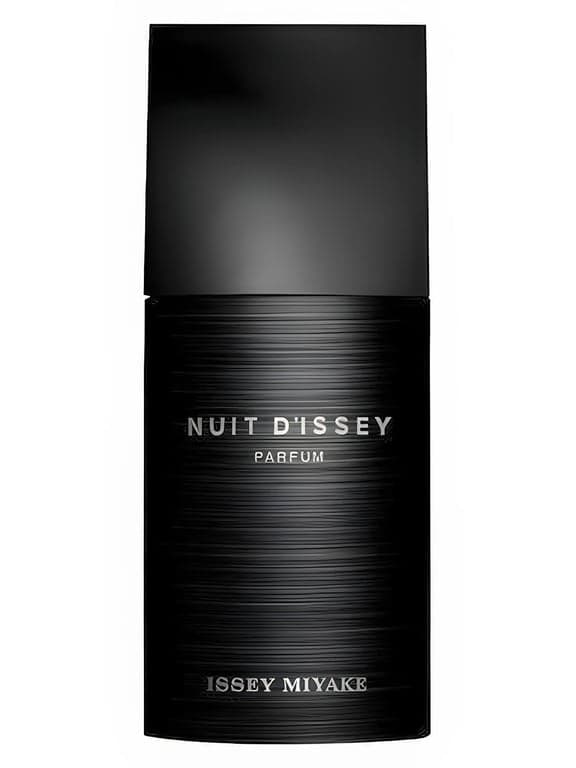 Issey Miyake Nuit d’Issey Parfum perfume bottle – blurred decorative background