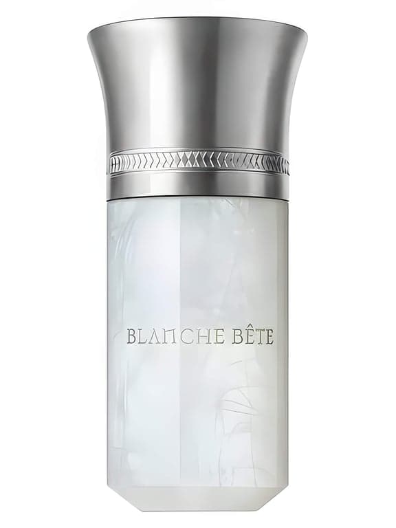 Liquides Imaginaires Blanche Bête perfume bottle – blurred decorative background