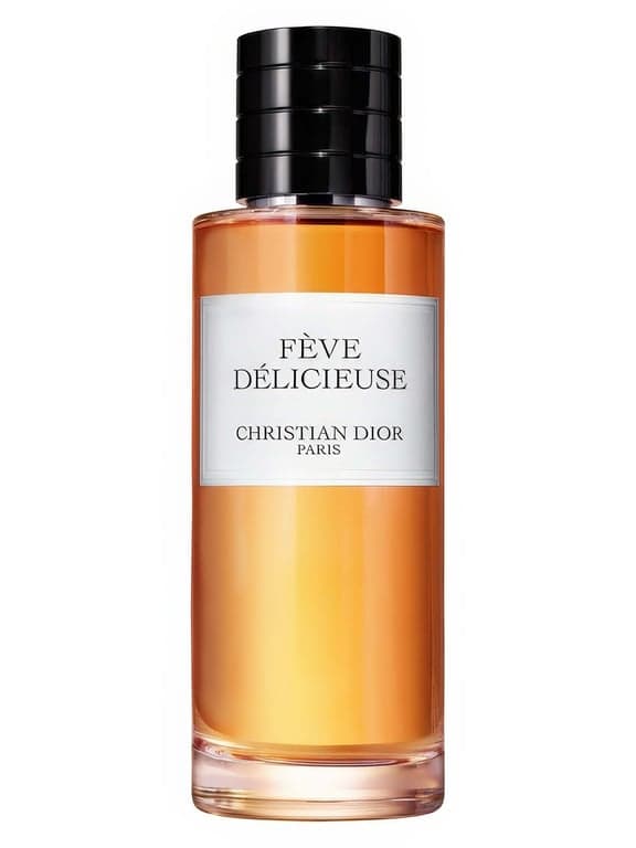 Dior Fève Délicieuse perfume bottle – blurred decorative background