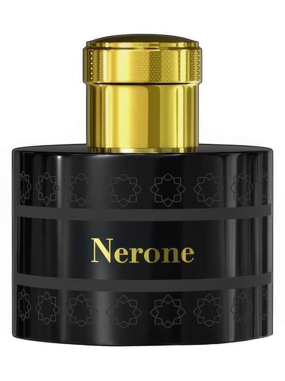 Pantheon Roma Nerone perfume bottle – blurred decorative background