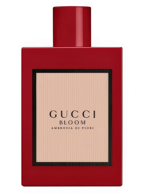 Gucci Gucci Bloom Ambrosia di Fiori perfume bottle – blurred decorative background