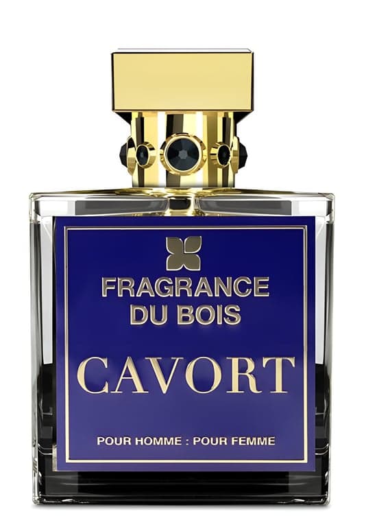 Fragrance Du Bois Cavort perfume bottle – blurred decorative background
