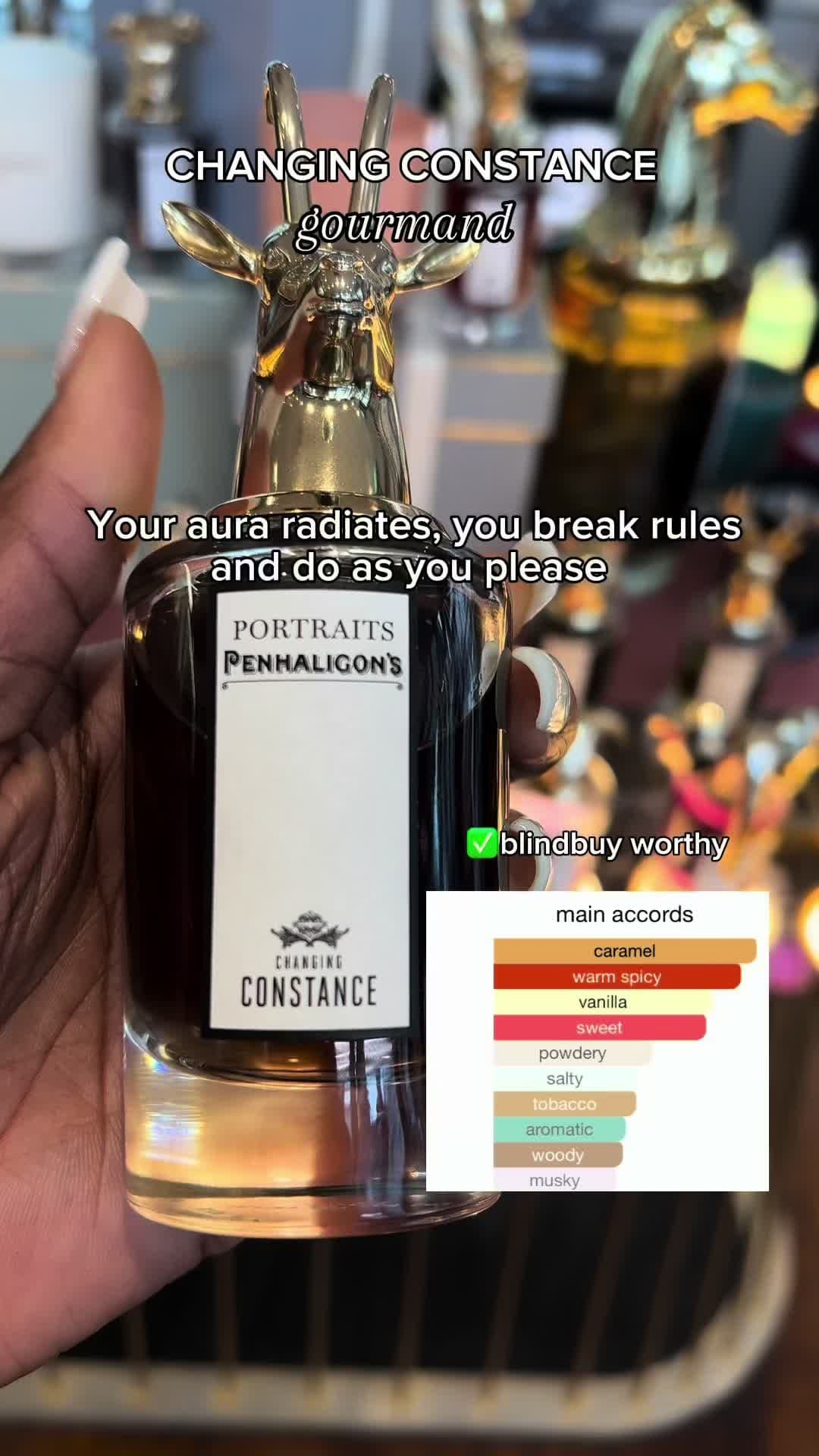 Penhaligons changing constance -the dry down is a bit spicy while giving you the feel of caramel latte and traces of tobacco leaves, stays on for long when layered properly. Overall its a good buy @Penhaligon’s  #changingconstance #penhaligonsperfume #penhaligonslondon #luxury #blackgirlfragrancetiktok #beauty#perfumereview #fypシ #perfumetok #mostcomplimentedperfume #fragrancetok 