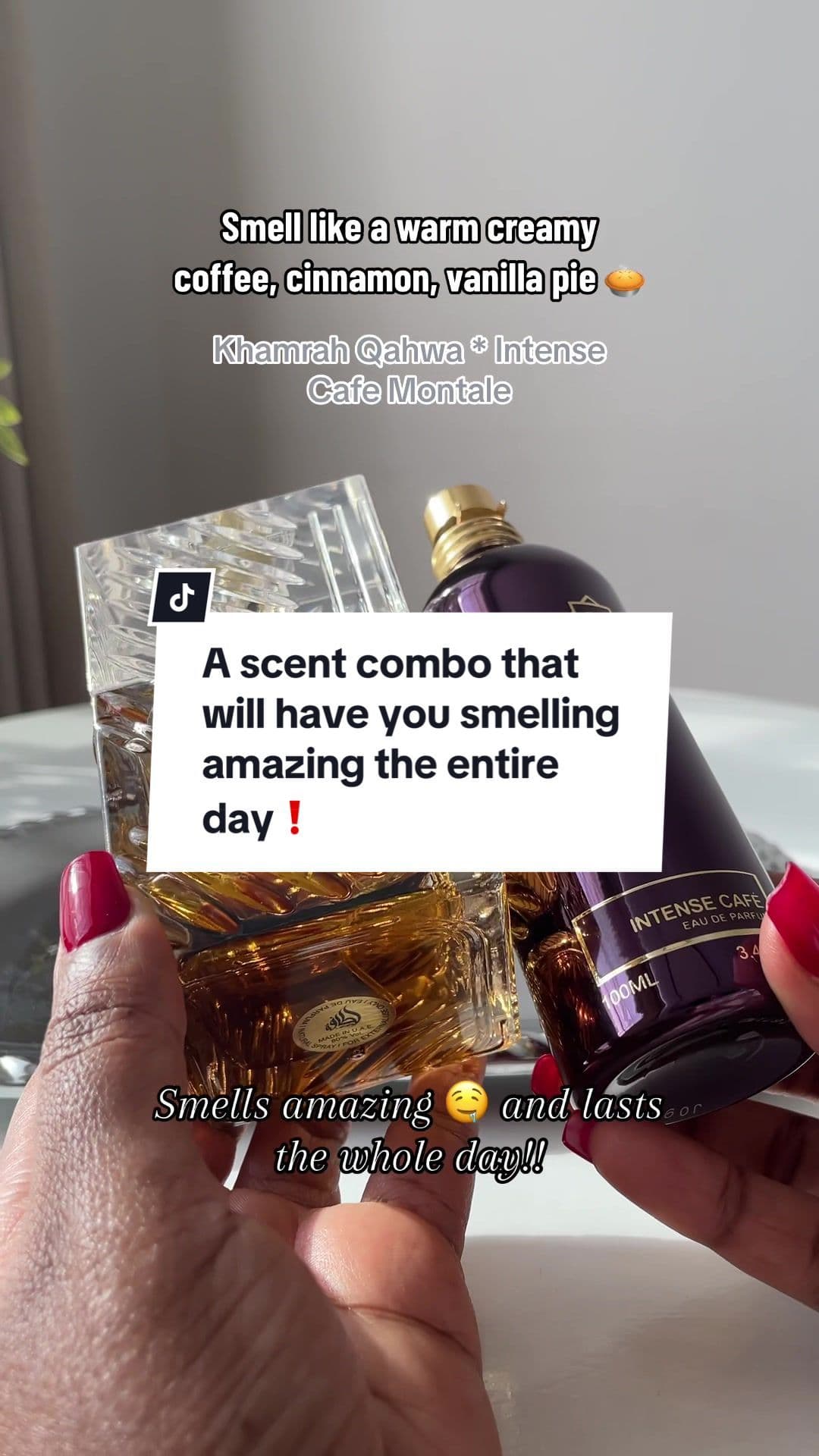 This layering combo is ELITE! You'll smell like a warm creamy, coffee, cinnamon, sweet vanilla pie. An intoxicating date night combo for both him & her. #perfumesforwomen #headturningfragrances #datenightperfumes #unisexperfume #arabianperfumes #perfumeshop #perfumecollector #nairobi #khamraqahwa #intensecafeperfume #designerpefumeskenya #perfumesformen 