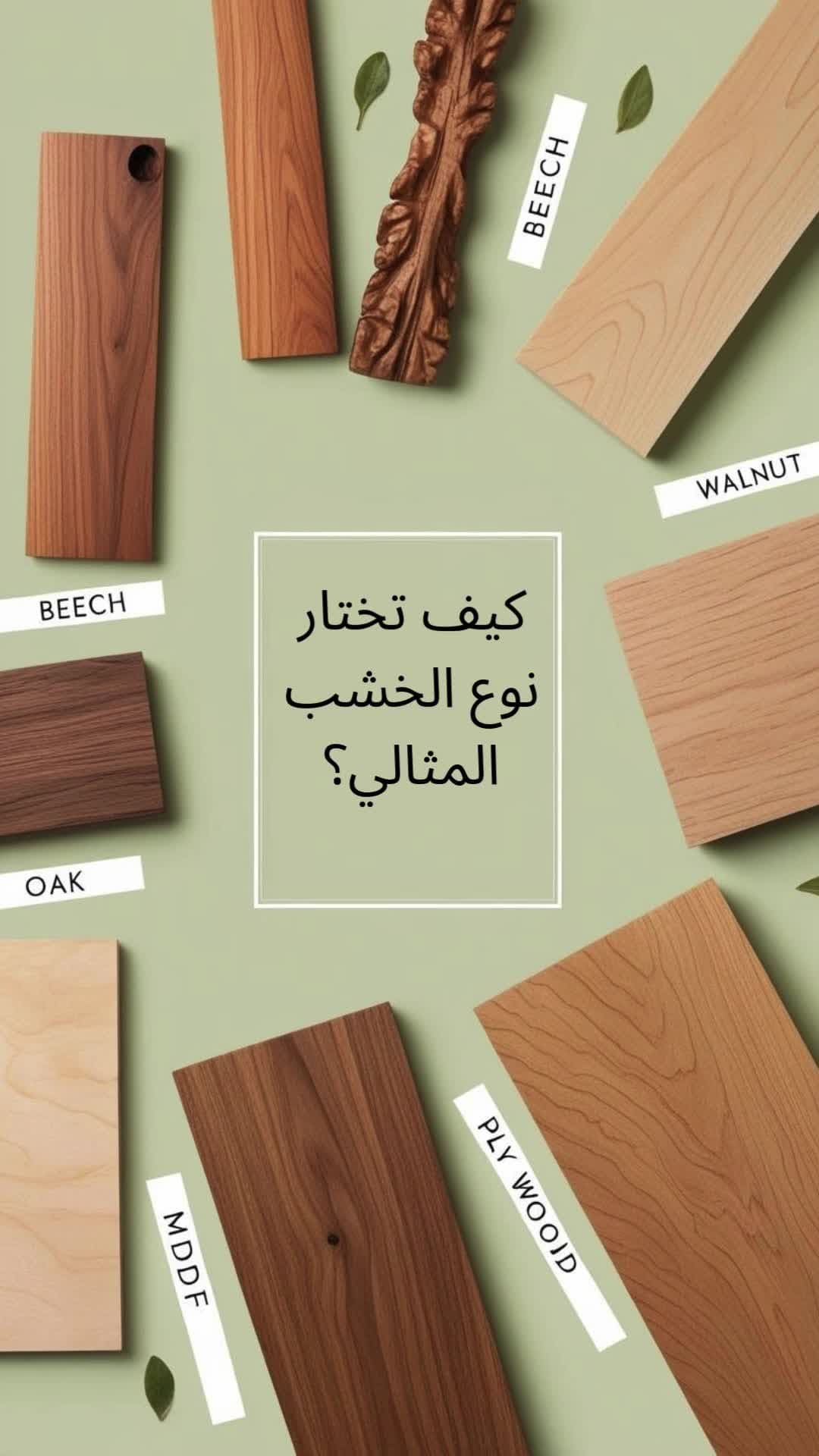 To choose the ideal type of wood, it’s important to understand the different types available: 	1.	Natural Wood: 	•	Beech: Durable and easy to shape, ideal for high-end furniture. 	•	Oak: Strong and resistant to external conditions, suitable for long-lasting furniture. 	•	Walnut: Elegant with warm tones, perfect for classic designs. 	2.	Engineered Wood: 	•	MDF: Affordable and easy to paint, suitable for modern furniture. 	•	Plywood: Moisture-resistant and strong, ideal for kitchens. Tip: To check wood quality, look for the absence of cracks, uniform grain patterns, and consistent color.   #WoodTypes #FurnitureDesign #NaturalWood #EngineeredWood #InteriorDesign  