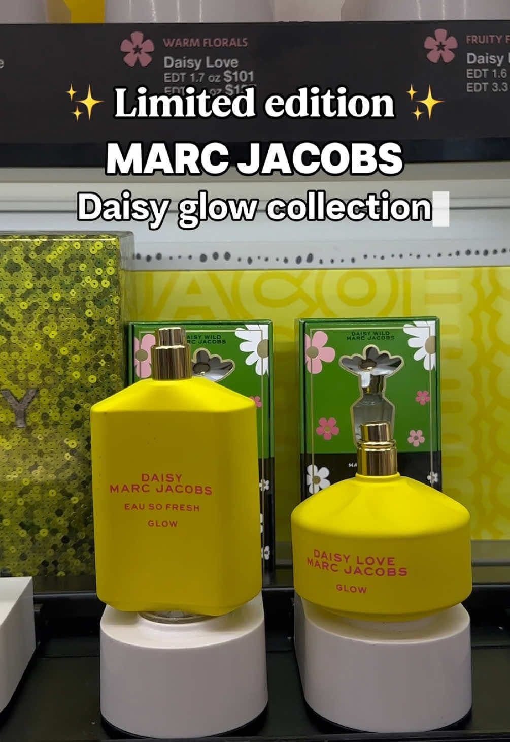 Scent is bright as the yellow bottles 💛🌞 Spring perfumes are already coming ! #perfumetiktok #perfumereview #marcjacobsperfumes #daisyglow #fragrance #designerperfume @MarcJacobsFragrances 