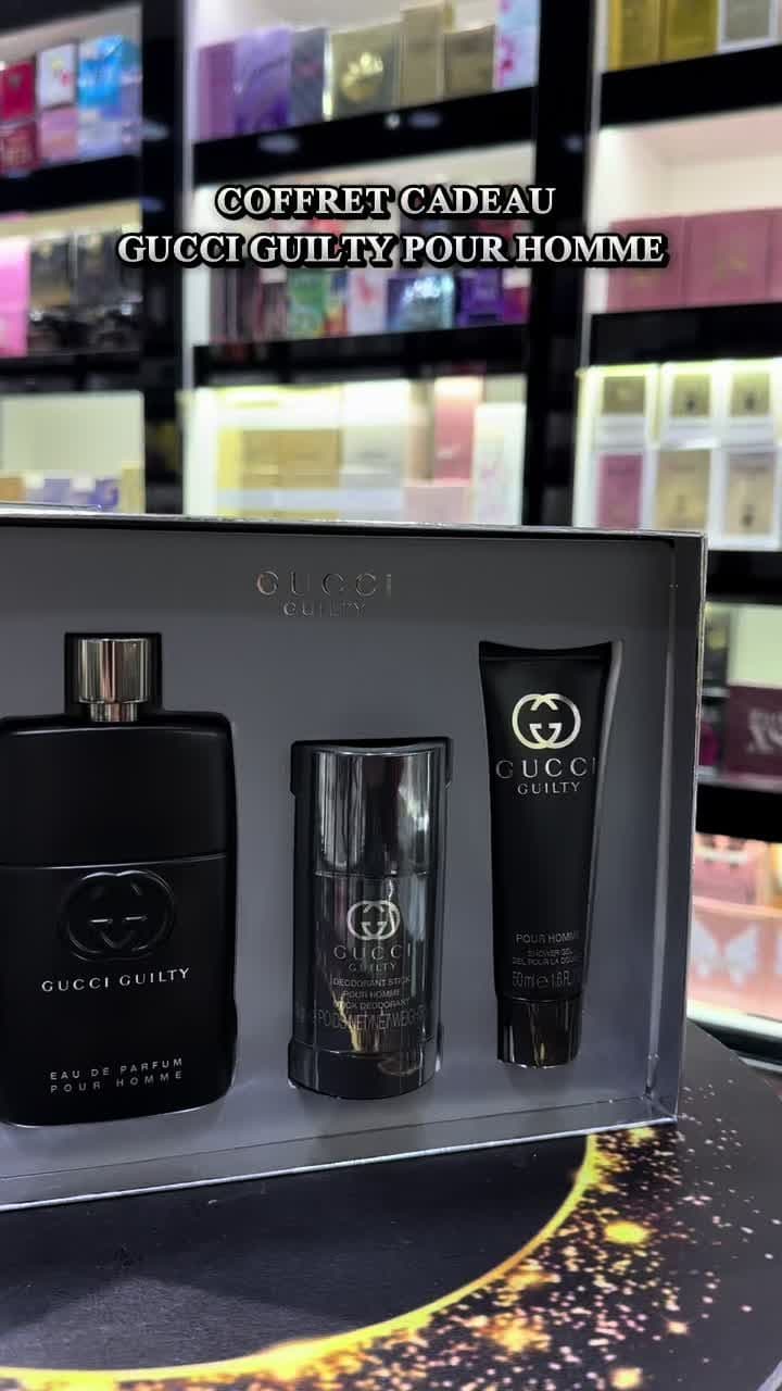 Avec ses notes de fougère aromatiques, l’eau de toilette Guilty Pour Homme écrit un nouveau chapitre de son histoire, incarnant l’esprit libre d’une nouvelle génération de passionnés de parfum. Le parfum est complété par un gel douche et un déodorant. #ramadan #gucc #fyp 