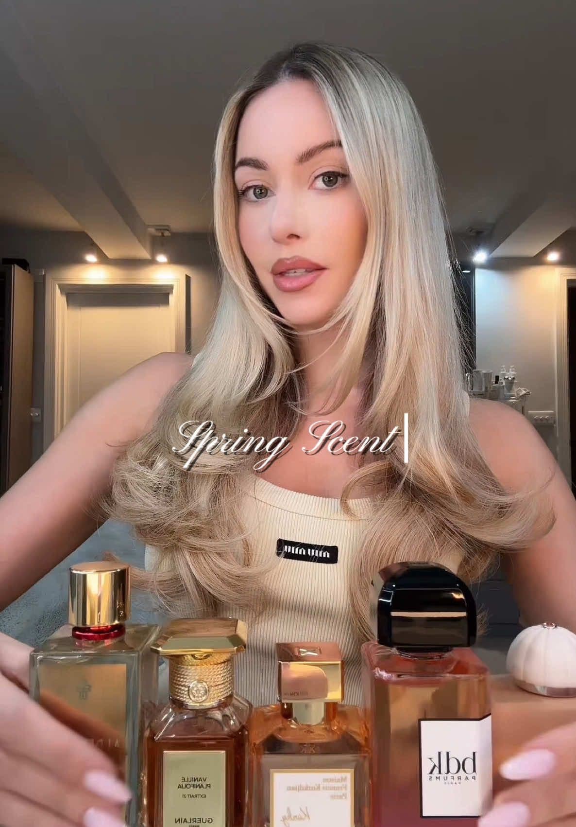 Fragrances I’m loving for spring 🤍 featuring:                                                                                                                           ….                                                                                                                                                                  Vanille Planifolia- @Guerlain  Love delight- @AMOUAGE  Impadia- @BDK Parfums  Kurky- @MFK Paris  Alderbaran- @MARC-ANTOINE BARROIS  #fragrancetok #perfumetiktok #perfumeforwomen #womensfragrance #perfume #fragrance #kurky #guerlain #bdkparfums 