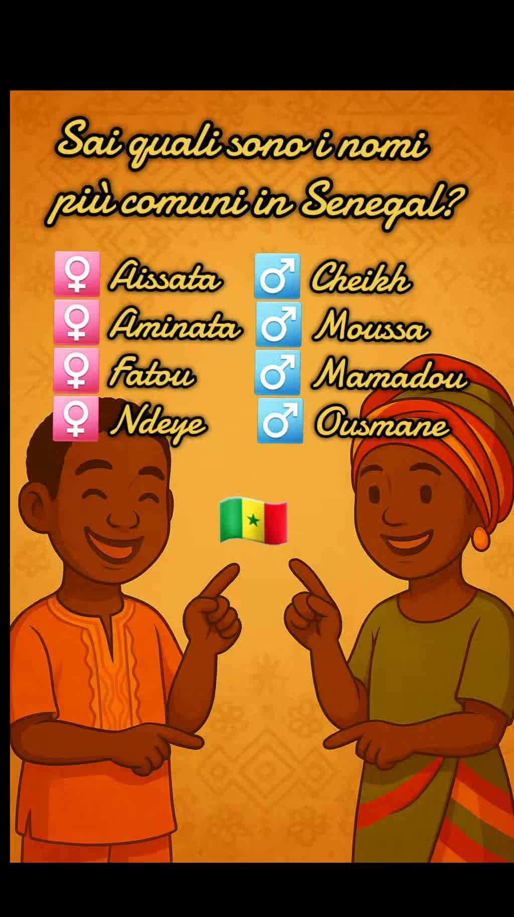 Prova a indovinare senza barare!! 😄 Sai quali sono i nomi più comuni in Senegal? 🇸🇳 Scrivili nei commenti! ✍🏽 👇👇👇 Segui @tabit_aps per scoprire presto la risposta 💡 📽️ Rubrica: Così si fa da noi – tradizioni dal mondo #tabit #senegal #nomi #curiosità #tradizioni #cosisifadanoi #africa 