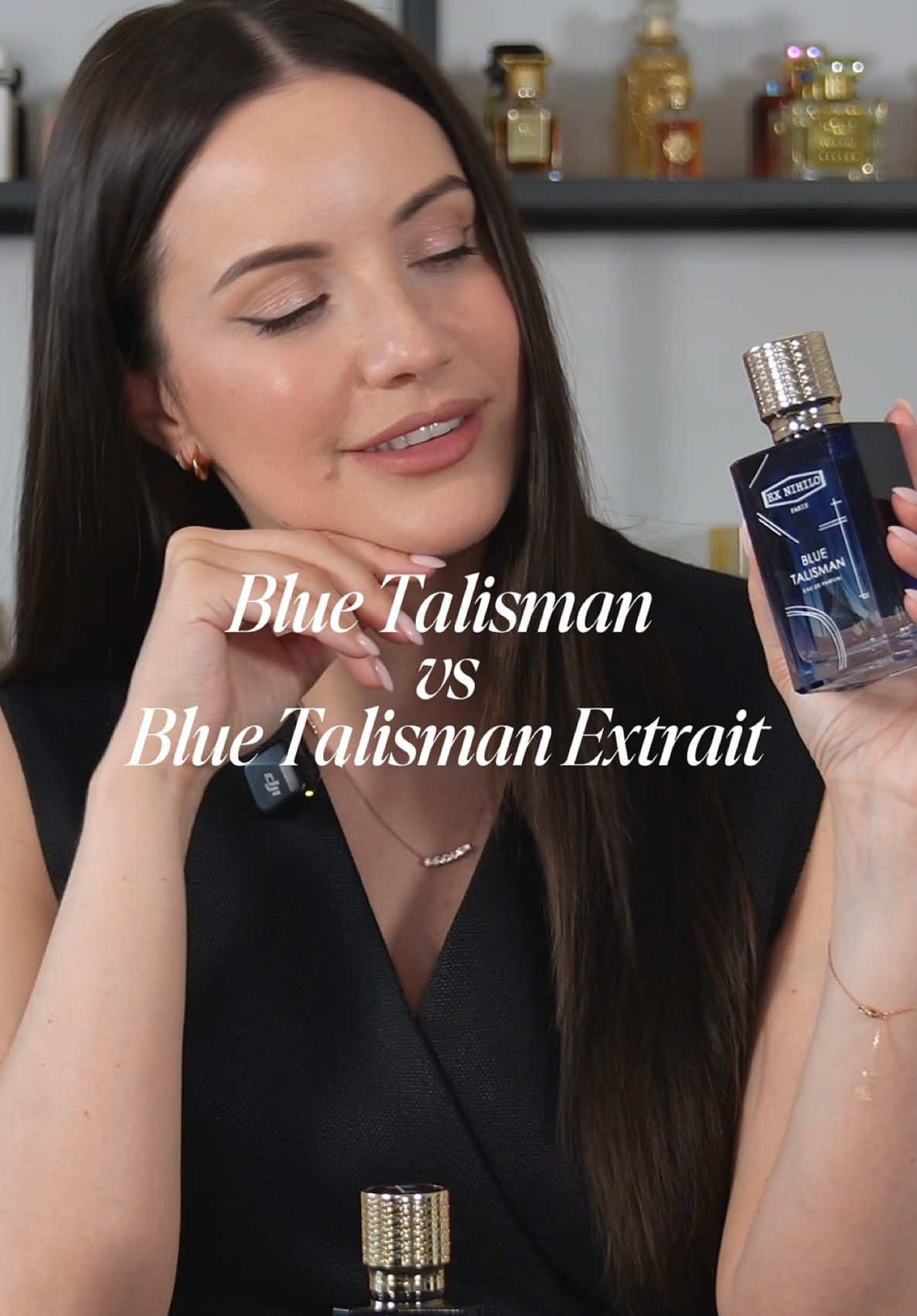 Blue Talisman vs Blue Talisman Extrait… I adore the original Blue Talisman by @exnihiloparis - it was in my top 10 fragrance releases of 2024. I’ve been so excited since I heard an Extrait version was being released… but how do they compare?! They are surprisingly quite different. The extrait is sweeter overall but also softer. It almost pulls more typically feminine compared to the original. The pear is more dense and sweet vs the sharp, fresh pear in the original. The Extrait is also more floral; or should I say the florals are more prominent. The base is a creamy, sandalwood which again differs from the original. I’d say it’s almost like day and night. You get fresh, airy molecule style fragrance with the original and then a dense, sweeter and creamier version with the extrait. As it stands right now, I lean more towards the original but who knows how my opinion will change once I’ve worn the newer version more. You can go wrong with either of them to be honest, they are both top fragrances. Blue Talisman gets me so many compliments so let’s see how the extrait compares. Let me know which sounds better to you? 👀 #fragrance #perfumetiktok #perfumecollection #fragrancetok #bestperfume #nicheperfume #perfume #luxuryperfume 