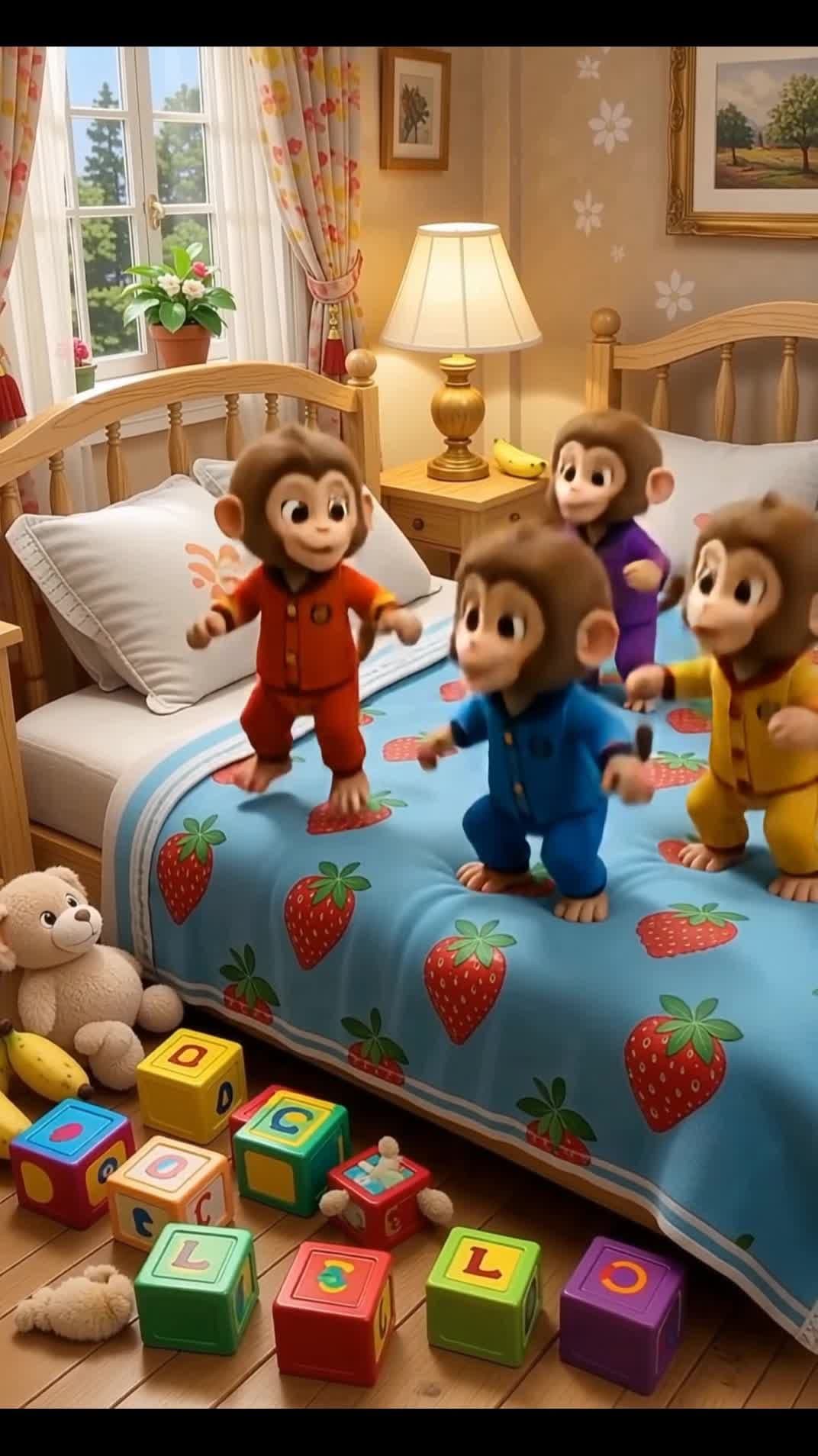 5 Little Monkey Poem 🐒🐒🐒  #kidssongs #kidstiktok #kidscartoonvideosforkids #kidseducationalvideos #funforkids 