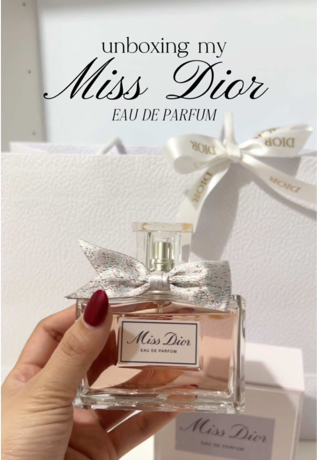my favorite scent among miss dior perfume collection — miss dior edp with key notes of Lily-of-the-Valley, Centifolia Rose, and Soft Musk 🤍 #fyp #unboxing #missdior #diorbeauty #beauty 