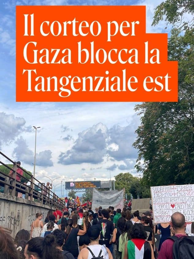 Arriva sulla Tangenziale est di Roma il corteo partito da piazza dei Cinquecento per lo #scioperogenerale del 22 settembre indetto dai sindacati di base per manifestare il proprio dissenso sulle politiche adottate alla popolazione di Gaza, vittima da mesi di una crisi sociale e sanitaria a causa dell'occupazione militare da parte dell'esercito israeliano.   Le ultime informazioni le trovate nelle nostre stories. #roma #corteo #palestina 