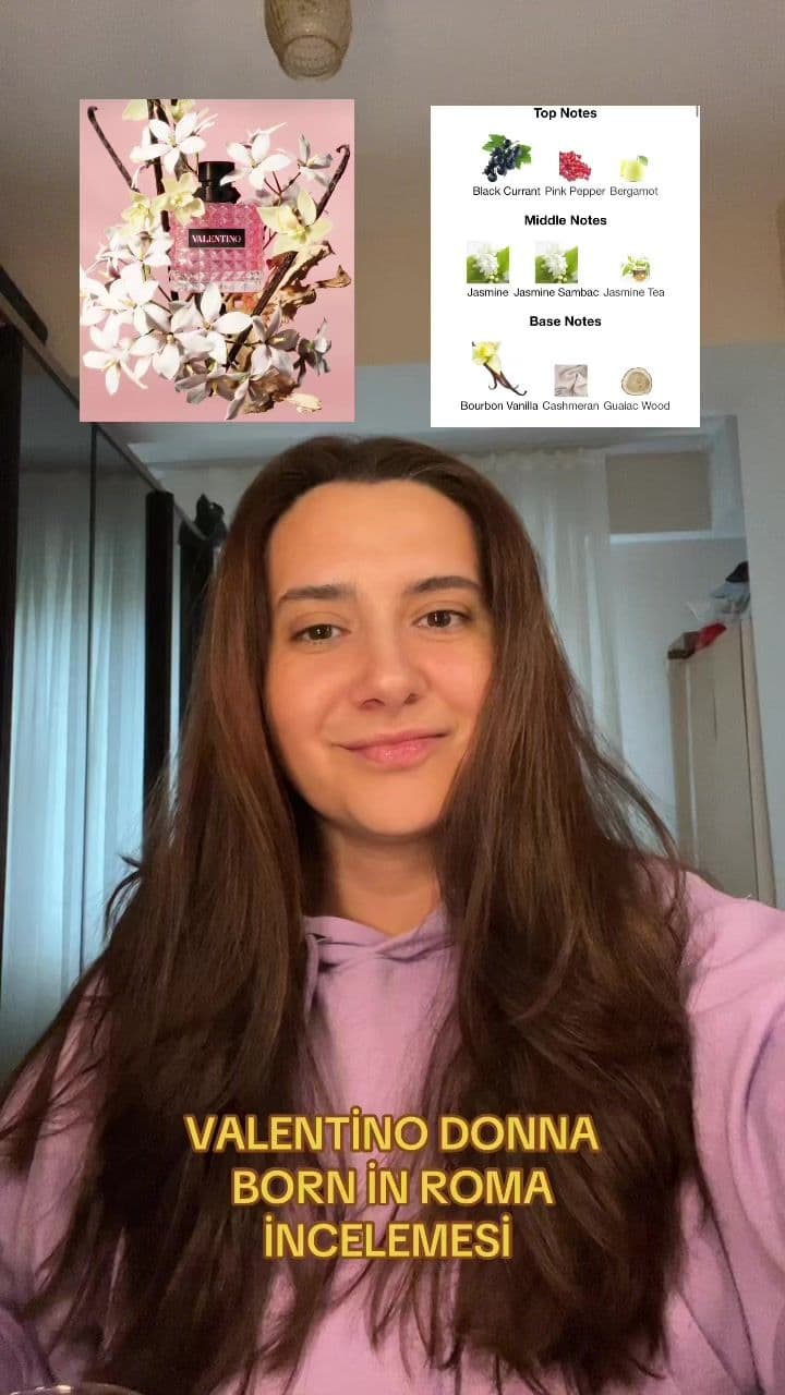 Odunsu yasemin parfümü biraz da vanilya dokunuşu ile @Valentino.Beauty Born in roma Donna 💗 siz bu parfümü denediniz mi ? ✨ marka göründüğü için reklam* diyorum ancak reklam* yok.  #parfüm #parfümönerisi #parfumviral #parfümtiktok #borninroma 