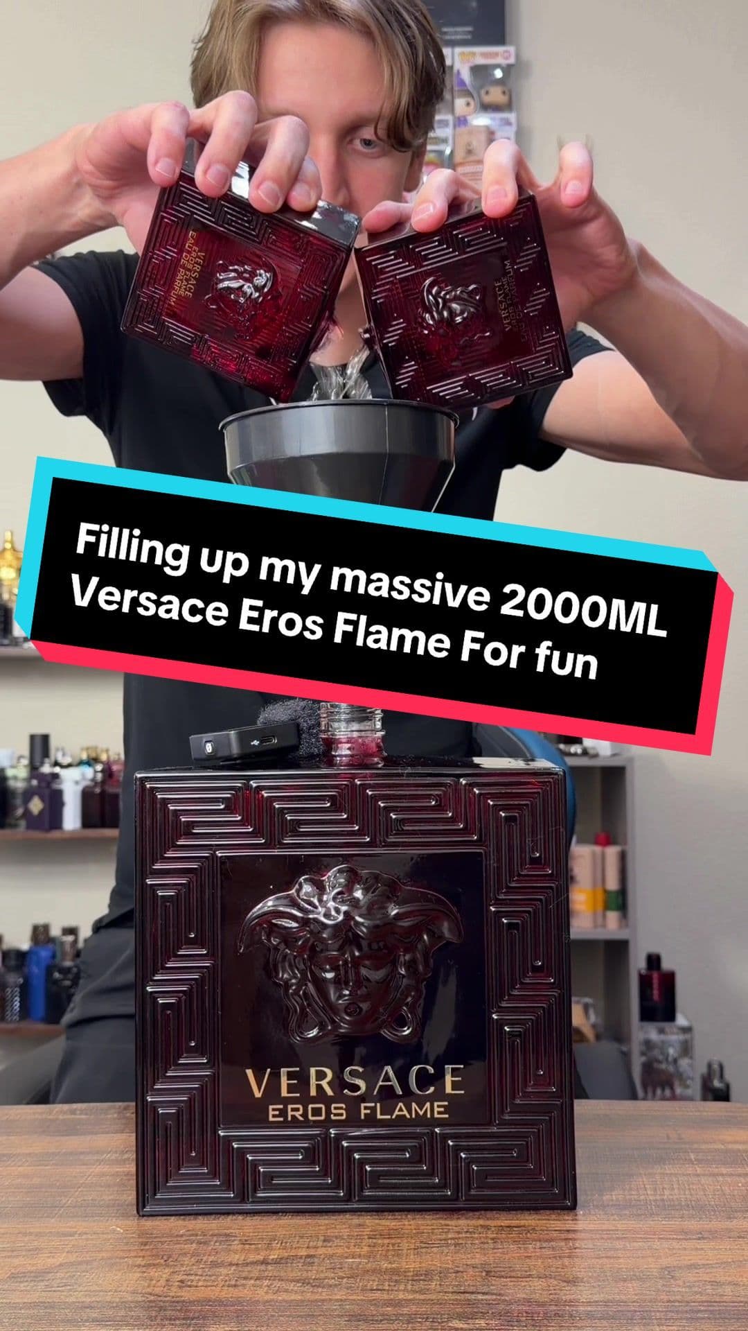 Filling up my massive 2000ML Versace Eros Flame For fun #fragranceknowledge 